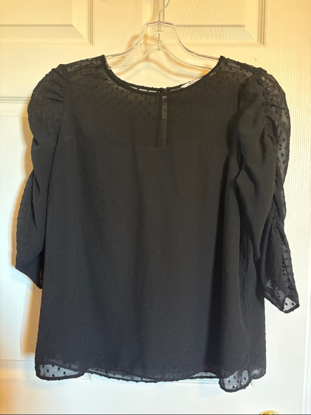 Reitmans Black Swiss Dot Puff Sleeve Blouse